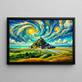 Reproduction tableau | Le Mont Saint-Michel avec le style de Van Gogh | Intelligence artificielle | Poster - Toile - Aluminium