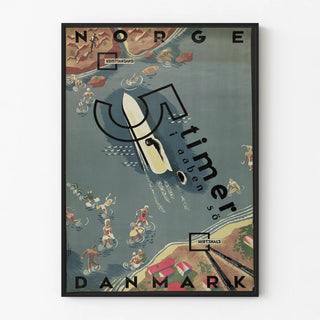 Vintage poster 5 Timer i Aaben - Stylized map of Norway and Denmark