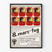 Póster vintage noruego 8 de marzo y sardinas noruegas