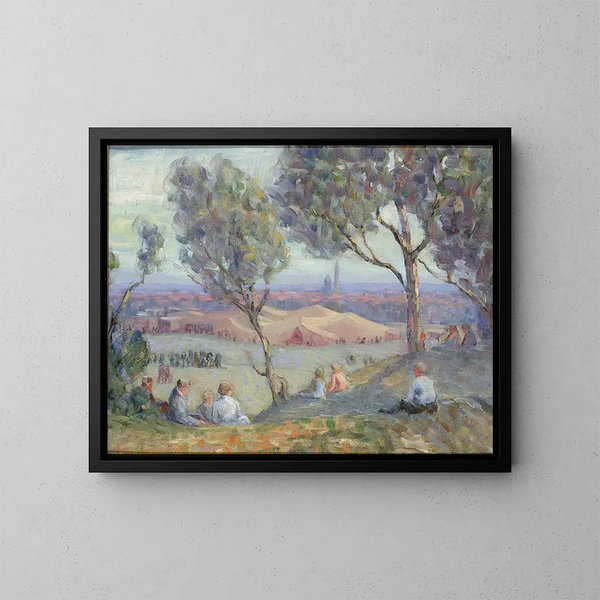 View from Arlington Heights with Chautauqua tents and the Washington monument in the background - A H O Rolle — framed artwork on a wall