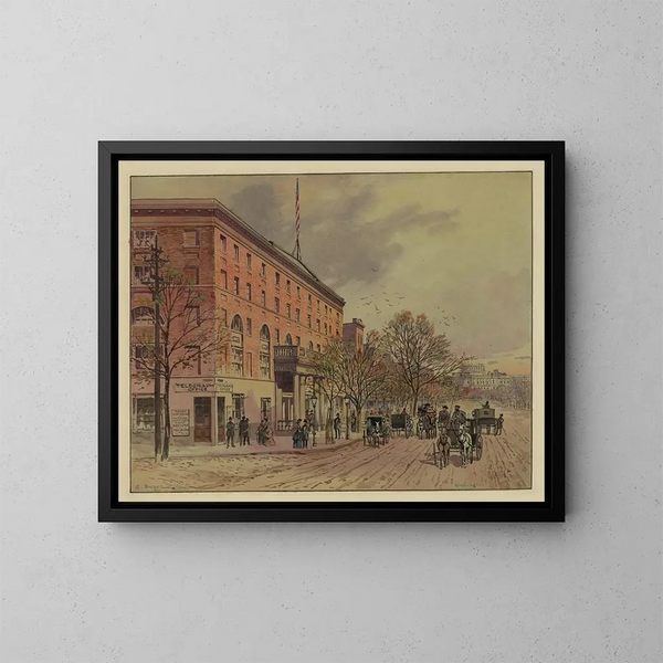 Vista de Washington, mirando a lo largo de Pennsylvania Avenue hacia el Capitolio inacabado, Hotel Nacional a la izquierda, no 2 - A Meyer — cuadro enmarcado en la pared