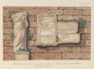 AbrahamLouisRodolphe Ducros - Beschadigd beeld en inscripties gemetseld in muur van kasteel in stad Gozo.webp