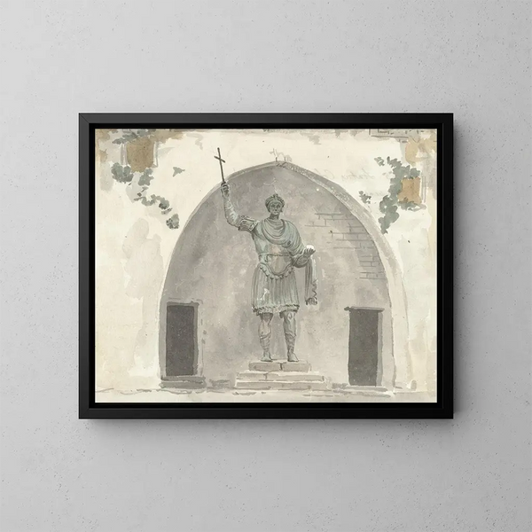 Bronze statue of the emperor on the market square of Barletta - Abraham Louis Rodolphe Ducros — framed artwork on a wall