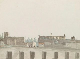 AbrahamLouisRodolphe Ducros - Oude paleis van koningin Jeanne bij het verlaten van Napels via de Porta Capuana.webp