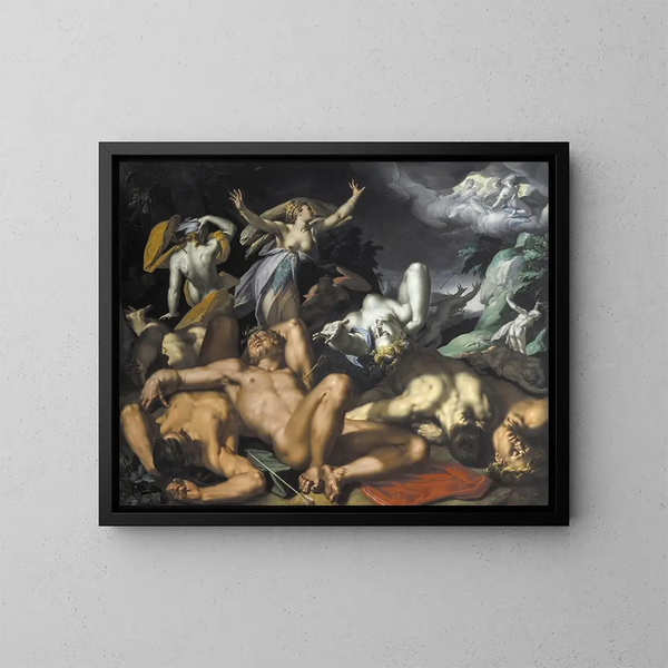 Apollon y Diana castigando a Níobe matando a sus hijos - Abraham Bloemaert — cuadro enmarcado en la pared