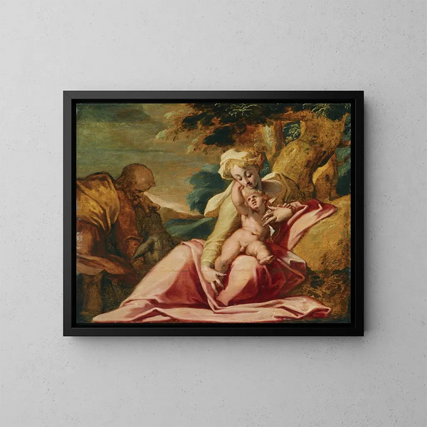 El descanso durante la huida a Egipto - Abraham Bloemaert — cuadro enmarcado en la pared