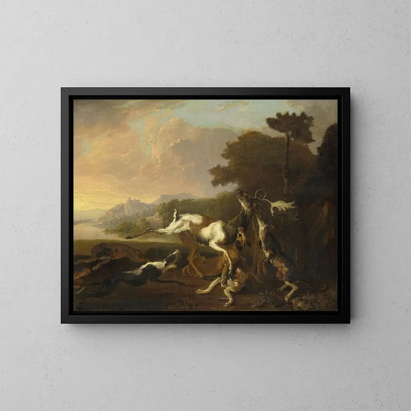 La Caza del ciervo - Abraham Hondius — cuadro enmarcado en la pared
