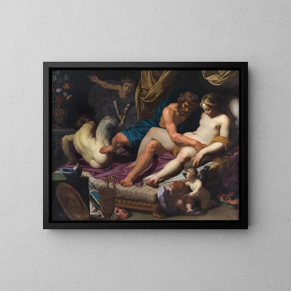 Hércules persiguiendo a Fauno del lecho de Omfale - Abraham Janssens — cuadro enmarcado en la pared