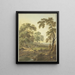Prairie forest scene with water on the path, a rider on a gray horse, with a few people resting with a dog - Abraham Teerlink — framed artwork on a wall