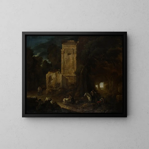 Paisaje con ruinas antiguas - Abraham van Cuylenborch — cuadro enmarcado en la pared