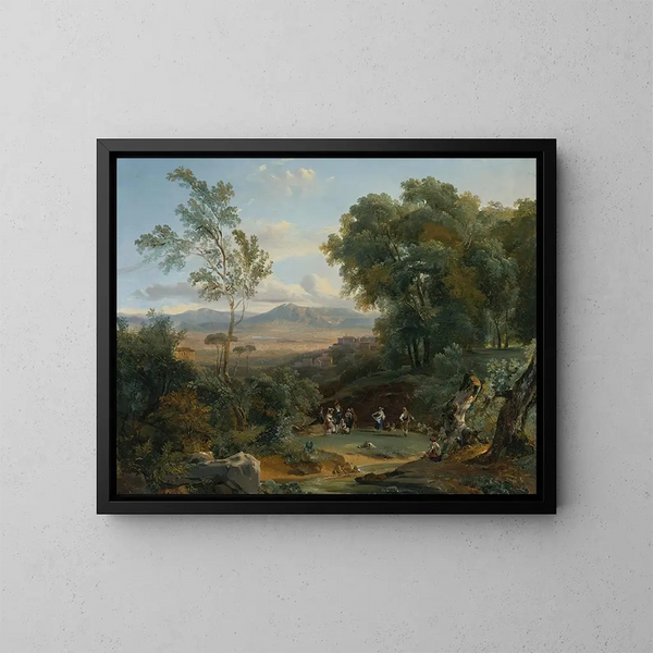 Landscape painting with a view of Frascati - Achille Etna Michallon — framed artwork on a wall