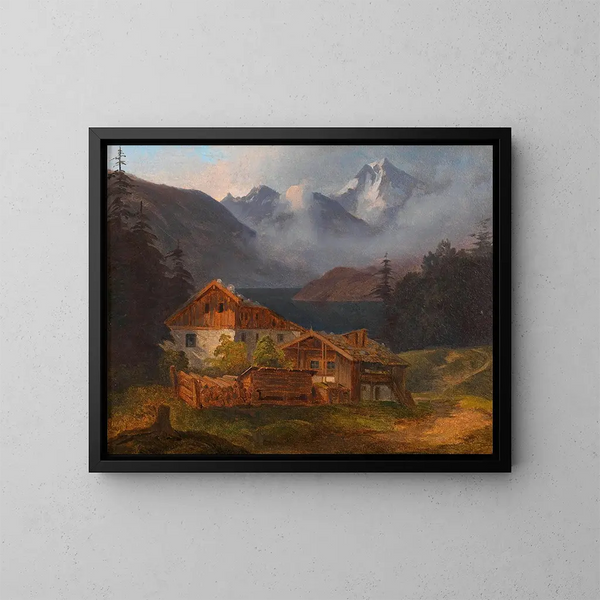 de granja campesina junto a un lago de montaña - Adalbert Stifter — cuadro enmarcado en la pared