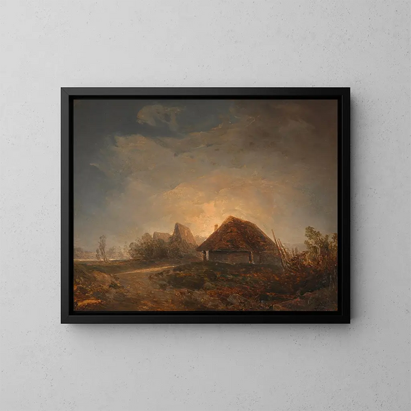 Paisaje del oeste de Hungría con cabañas y una luna creciente - Adalbert Stifter — cuadro enmarcado en la pared