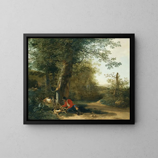Adam Pynacker - A Peasant Playing With His Dog While Resting At The Margin Of A Wood.webp