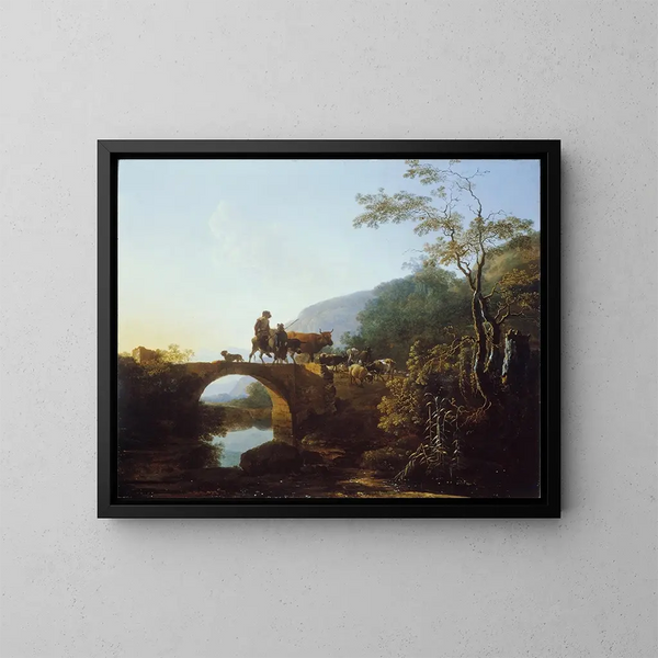 Puente en un paisaje italiano - Adam Pynacker — cuadro enmarcado en la pared