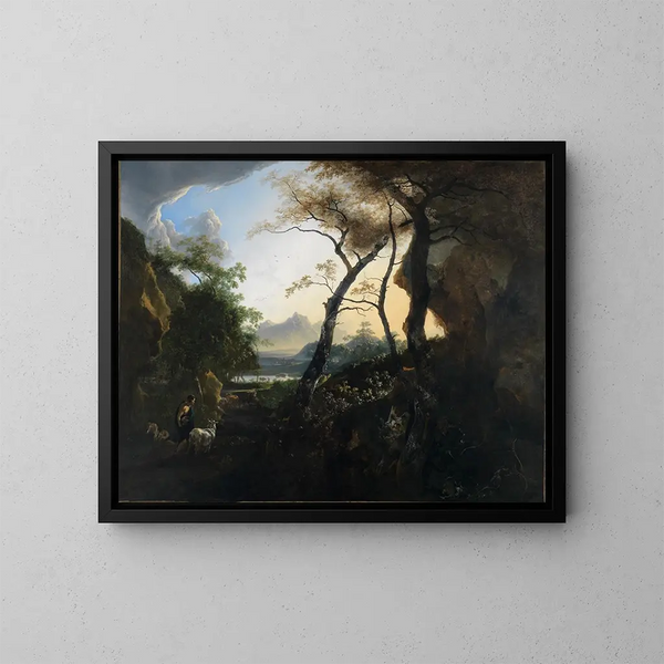 Paisaje forestal con pastores - Adam Pynacker — cuadro enmarcado en la pared