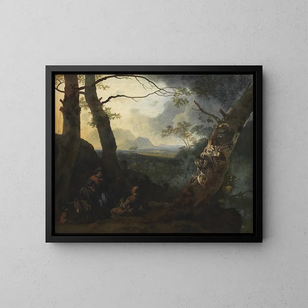 Paisaje del sur con pastores - Adam Pynacker — cuadro enmarcado en la pared