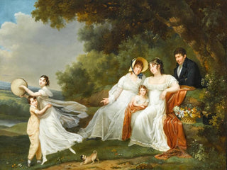 Adle Romany - A Portrait Of A Family With Their Pug In A River Landscape.webp