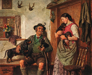 Adolf Eberle - A Hunter with AlpineDachsbracke Puppies.webp