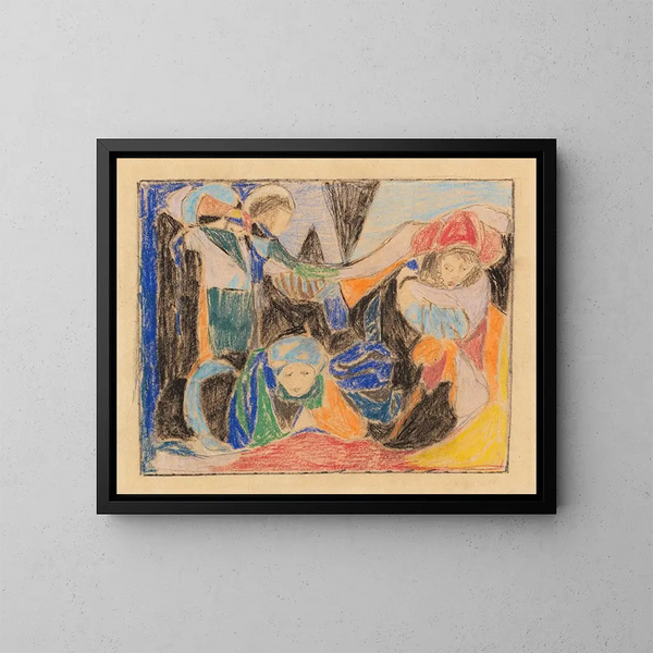 Tres figuras en un paisaje - Adolf Hölzel — cuadro enmarcado en la pared