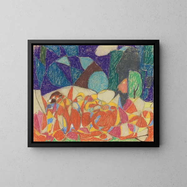 Grupo de figuras bajo formas lilas - Adolf Hölzel — cuadro enmarcado en la pared