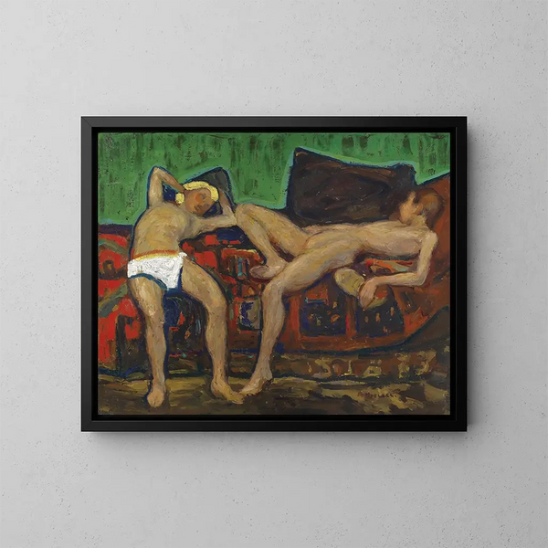 Dos desnudos reclinados - Adolf Hölzel — cuadro enmarcado en la pared