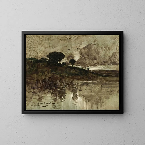 Atardecer otoñal junto al lago - Adolf Kaufmann — cuadro enmarcado en la pared