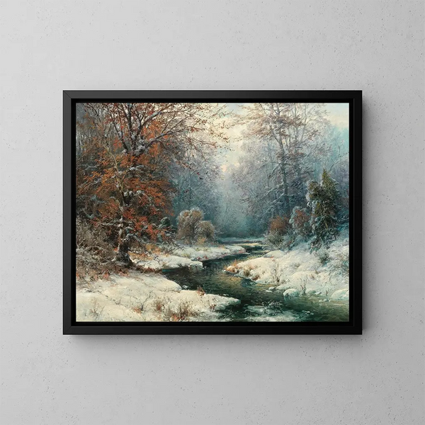 Paisaje fluvial de invierno - Adolf Kaufmann — cuadro enmarcado en la pared