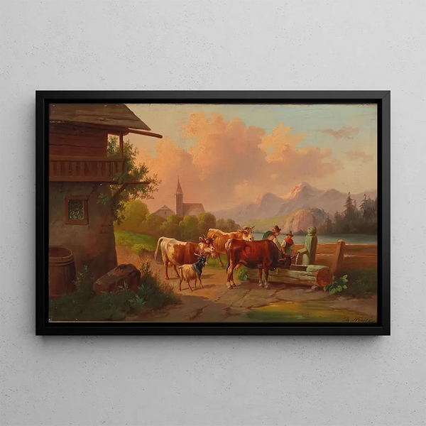 Adolf Nowey - Khe mit Hirte und Hirtin an der Trnke.webp