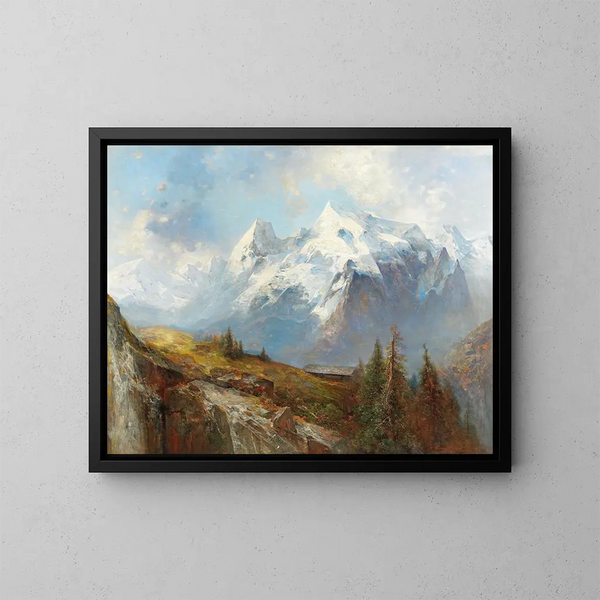 El Ortler y la Königsspitze desde las praderas de Malserhaide en Tirol - Adolf Obermüllner — cuadro enmarcado en la pared