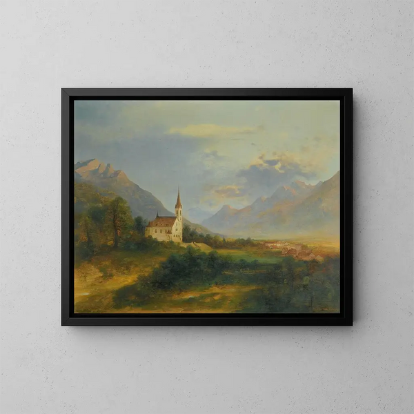 La nueva iglesia parroquial de Schaan - Adolf Obermüllner — cuadro enmarcado en la pared