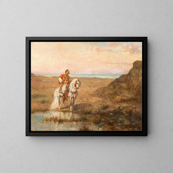 Un caballero en un paisaje - Adolf Schreyer — cuadro enmarcado en la pared