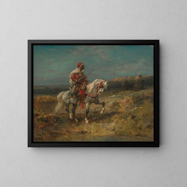 Un caballero árabe en guardia - Adolf Schreyer — cuadro enmarcado en la pared