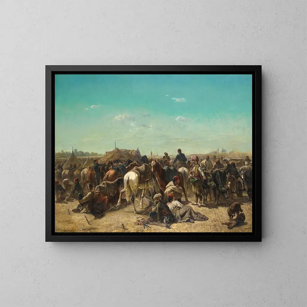 Un campamento otomano - Adolf Schreyer — cuadro enmarcado en la pared