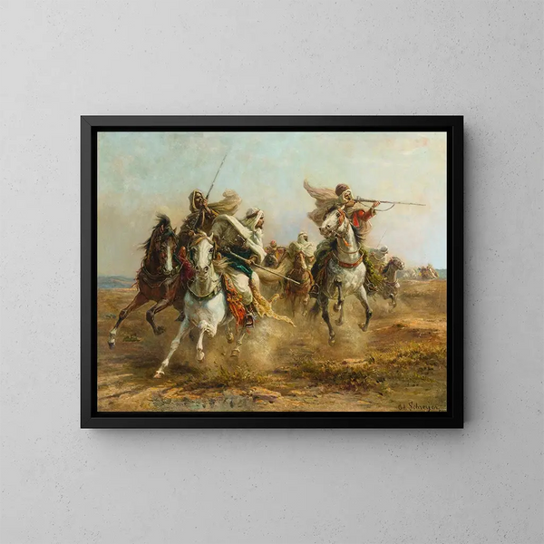 Beduinos en vista - Adolf Schreyer — cuadro enmarcado en la pared