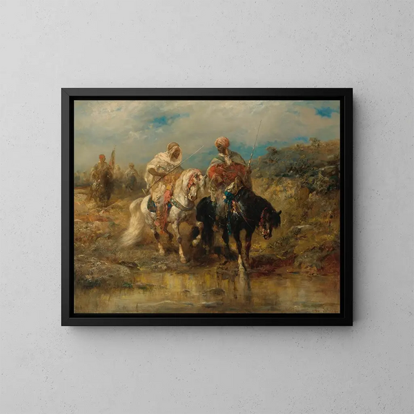 Caballos en el punto de agua - Adolf Schreyer — cuadro enmarcado en la pared