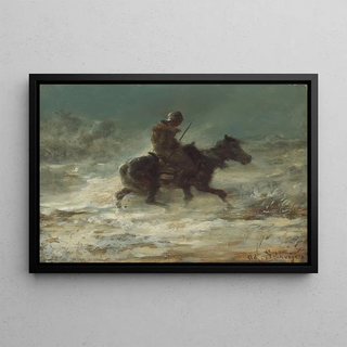Adolf Schreyer - Man with Lance Riding through the Snow.webp
