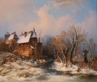 Adolf Stademann - River Landscape in Winter with House and decorative figures (Case Conflict).webp