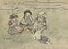 Three girls with a dog sitting in a meadow - Adolf le Comte — artwork view