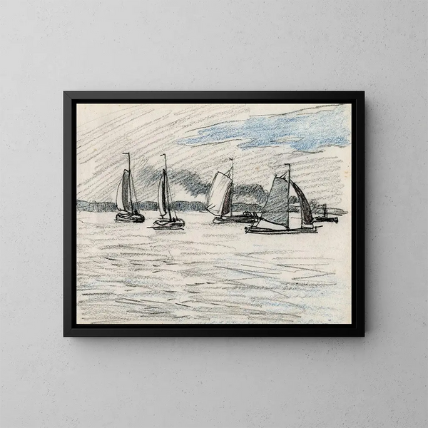 Bateaux à voile sur une surface d'eau - Adolf le Comte — cuadro enmarcado en la pared