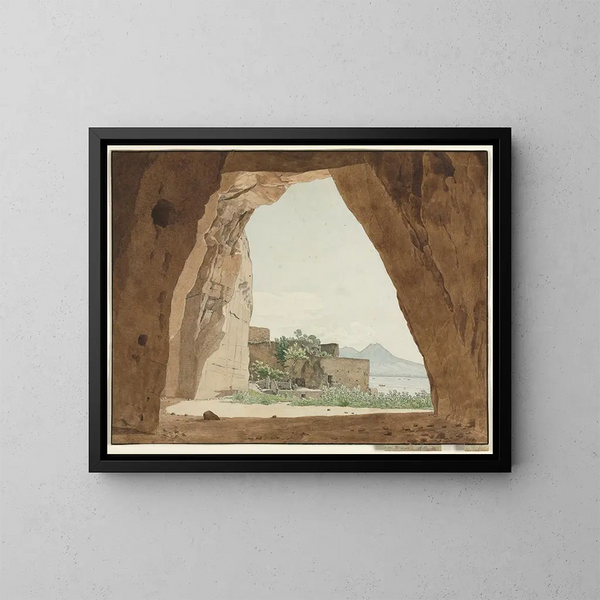 Vesubio y la bahía de Nápoles desde una cueva - Adolf von Heydeck — cuadro enmarcado en la pared