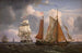 Ships sailing and fighting against the wind in the strait - Adolph Friedrich Vollmer — artwork view