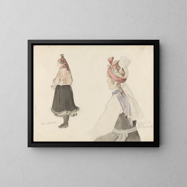 Study of costumes in Valle in Setesdal - Adolph Tidemand — framed artwork on a wall