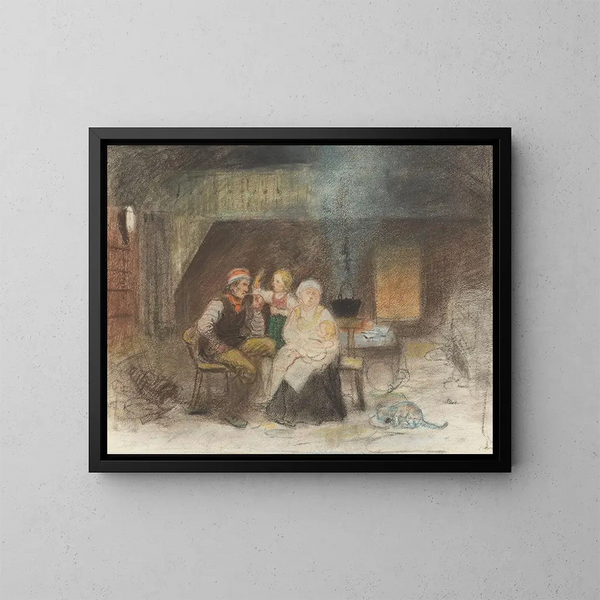 Family group in a farm - Adolph Tidemand — framed artwork on a wall