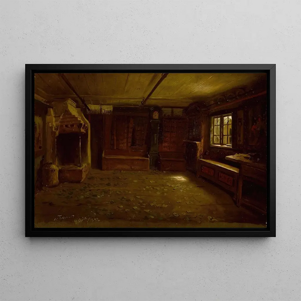 Interior Farm Painting - Adolph Tidemand — framed artwork on a wall