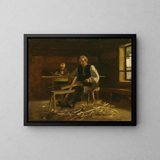 Adolph Tidemand - Interior from Viky with Farmer making Barrel Hoops.webp