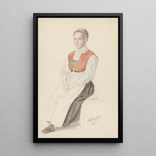 Girl in Costume Oline Bukken - Adolph Tidemand — framed artwork on a wall