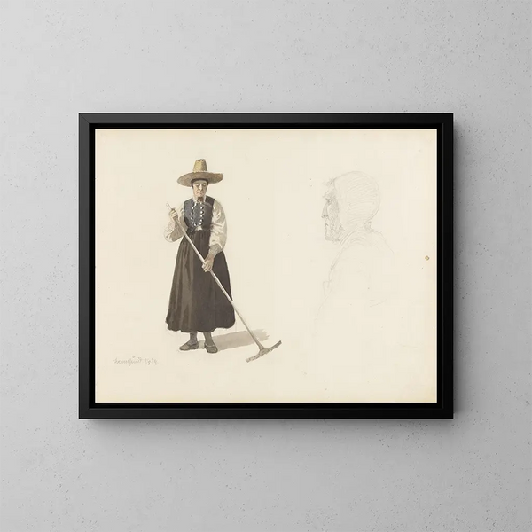 a woman gathering with an old woman at Svennesund - Adolph Tidemand — framed artwork on a wall
