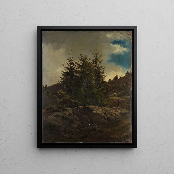 Landscape of Nes in Hallingdal - Adolph Tidemand — framed artwork on a wall
