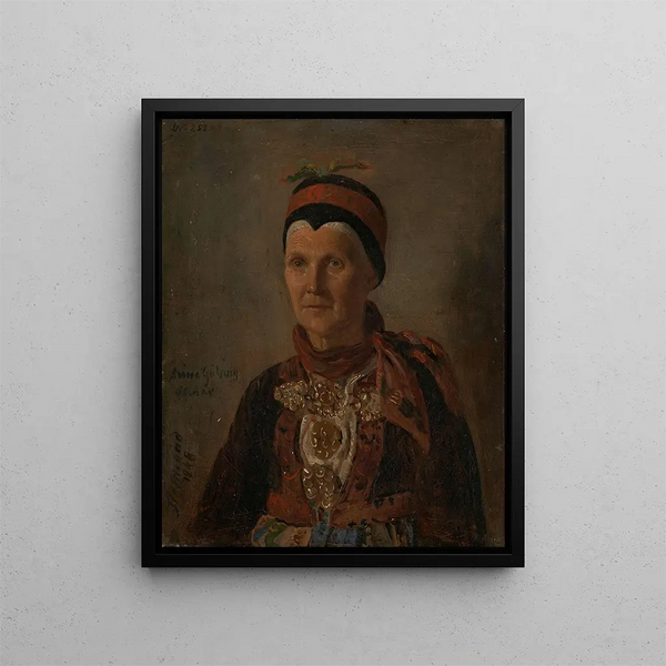 Portrait of Anna Gulsvig - Adolph Tidemand — framed artwork on a wall